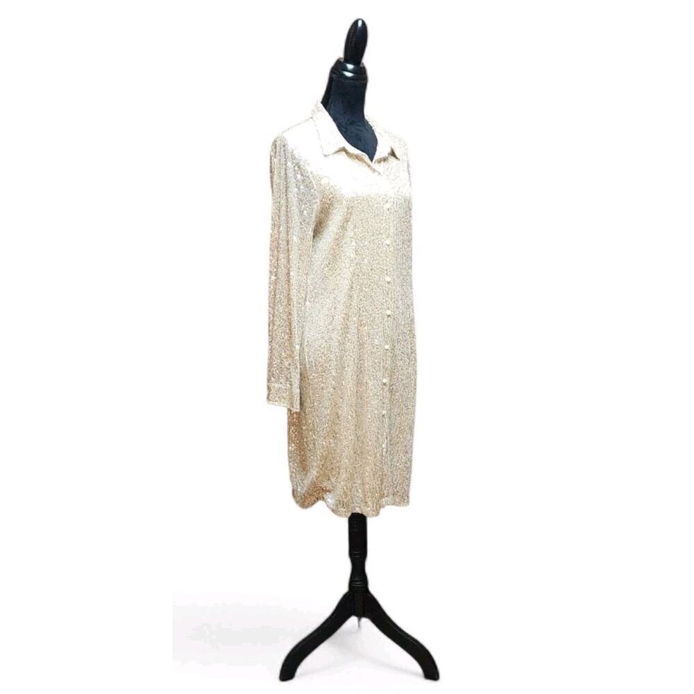 ELLEN WEAVER Dress Women's Cream, Silver Sequence Size XL Long-Sleeve NEW $120 - Picture 5 of 8
